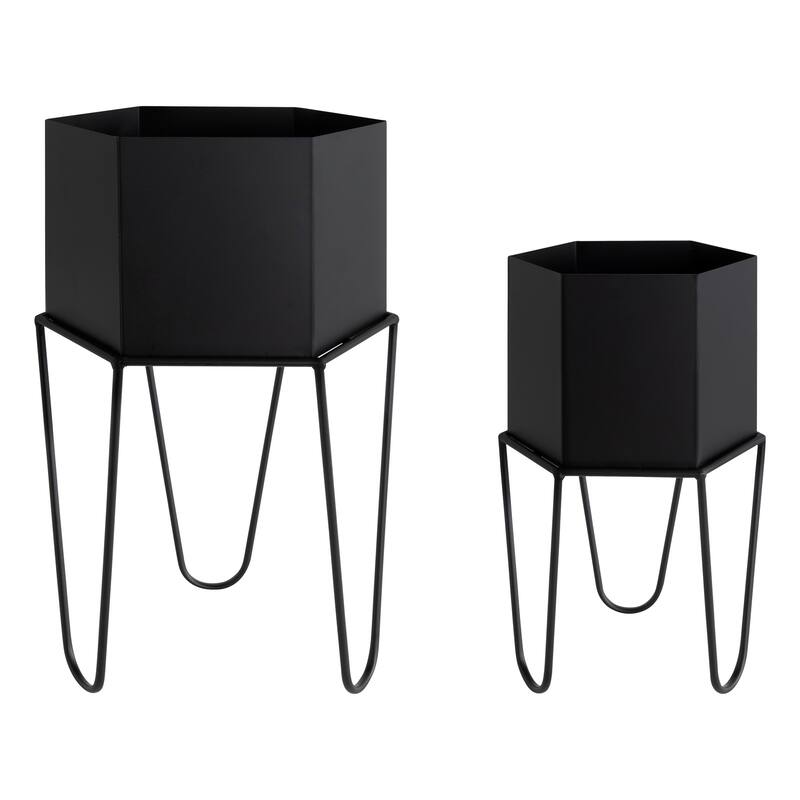 Kate and Laurel Jarvan Metal Freestanding Planter Set - 2 Piece - Black - 2 Piece