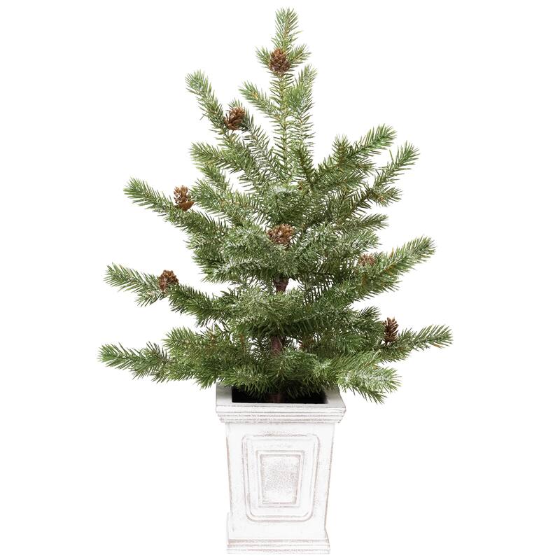 Lightly Flocked Pine Potted Artificial Christmas Tree with Pinecones - 22" - Unlit