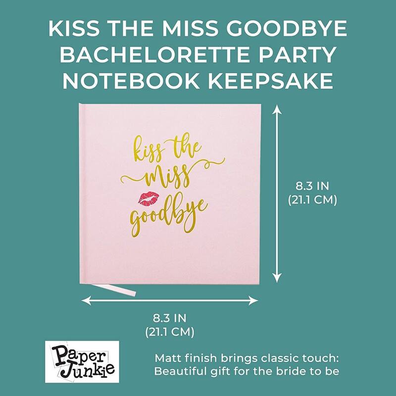 Paper Junkie Kiss the Miss Goodbye Bachelorette Party Notebook Keepsake, Gold Foil Imprints