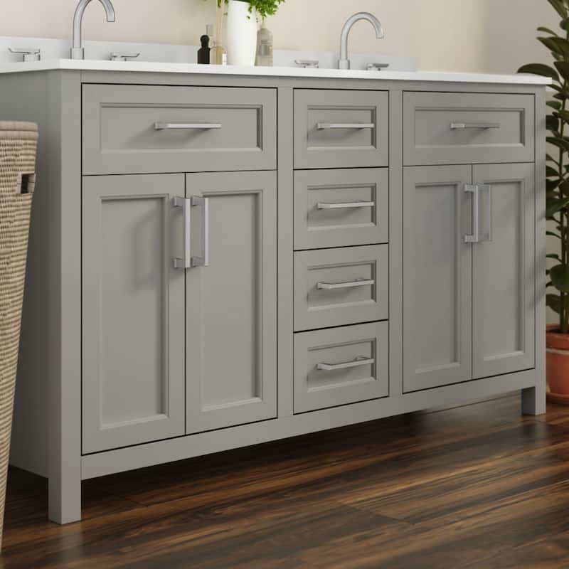 Bathroom Vanity with 2 Sinks, 2 Storage Cabinets, and 6 Drawers - 18.5"D x 60"W x 37.5"H