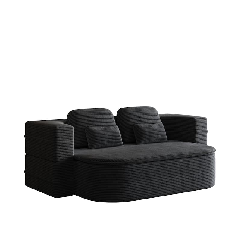 GDFStudio - Lysander Corduroy Foldable Sleeper Sofa Bed with Multi Functional Blanket
