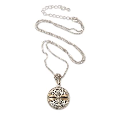 Novica Handmade Dragonfly Eden Gold-Accented Sterling Silver Pendant Necklace