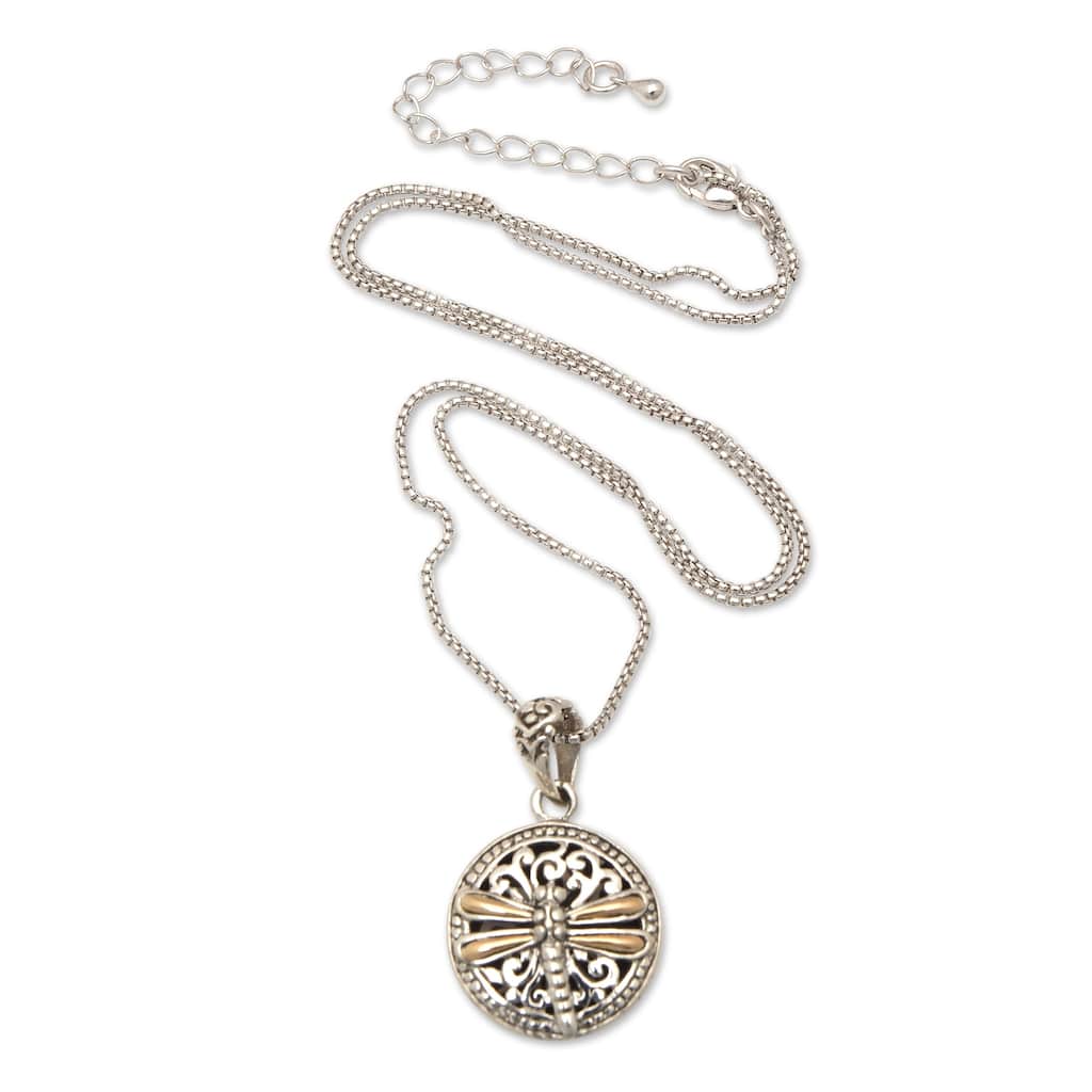 Novica Handmade Dragonfly Eden Gold-Accented Sterling Silver Pendant Necklace