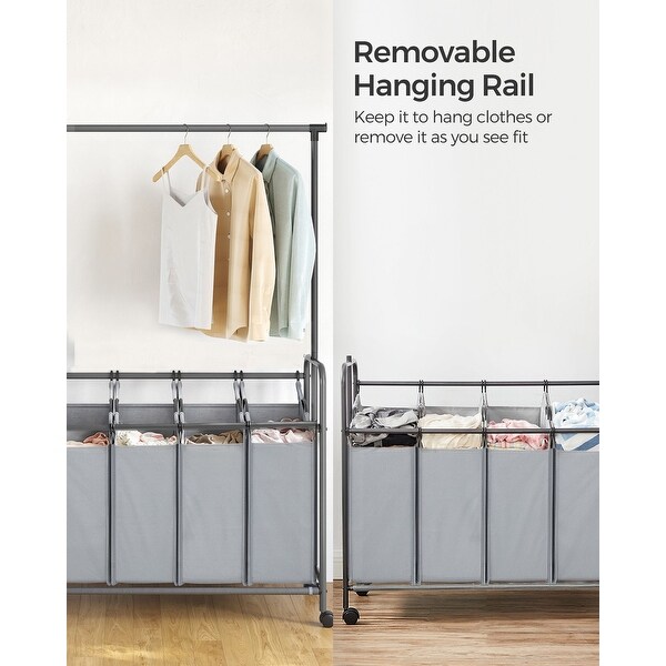 SONGMICS 4-Bag Laundry Sorter, Rolling Laundry Cart with Hanging