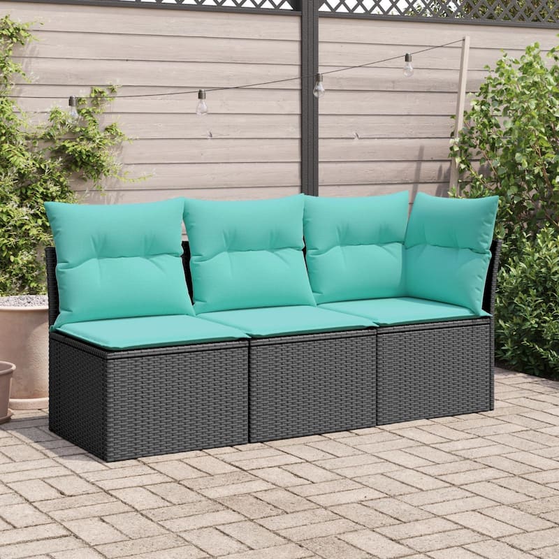 vidaXL Patio Furniture with Cushions Seating Poly Rattan Brown/Gray/Black - 67.7 x 24.4 x 27.7 - Black form-1