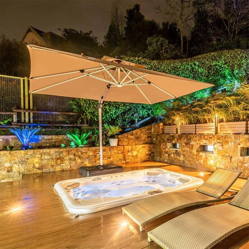 PURPLE LEAF 9/10/11 ft Square 09x12 ft Rectangle Double Top LED Patio Cantilever Umbrella with Base
