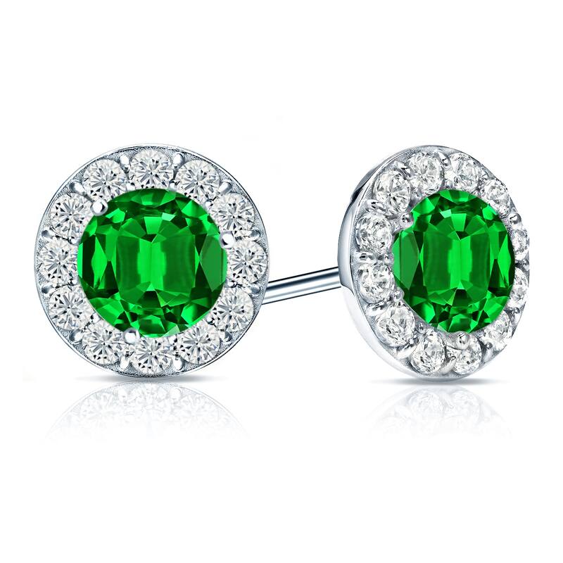 Auriya 14k Gold Lab Grown Gemstone Green Emerald Stud Earrings Round 0.25 to 5.00 ct. tw. Halo Screw-Back