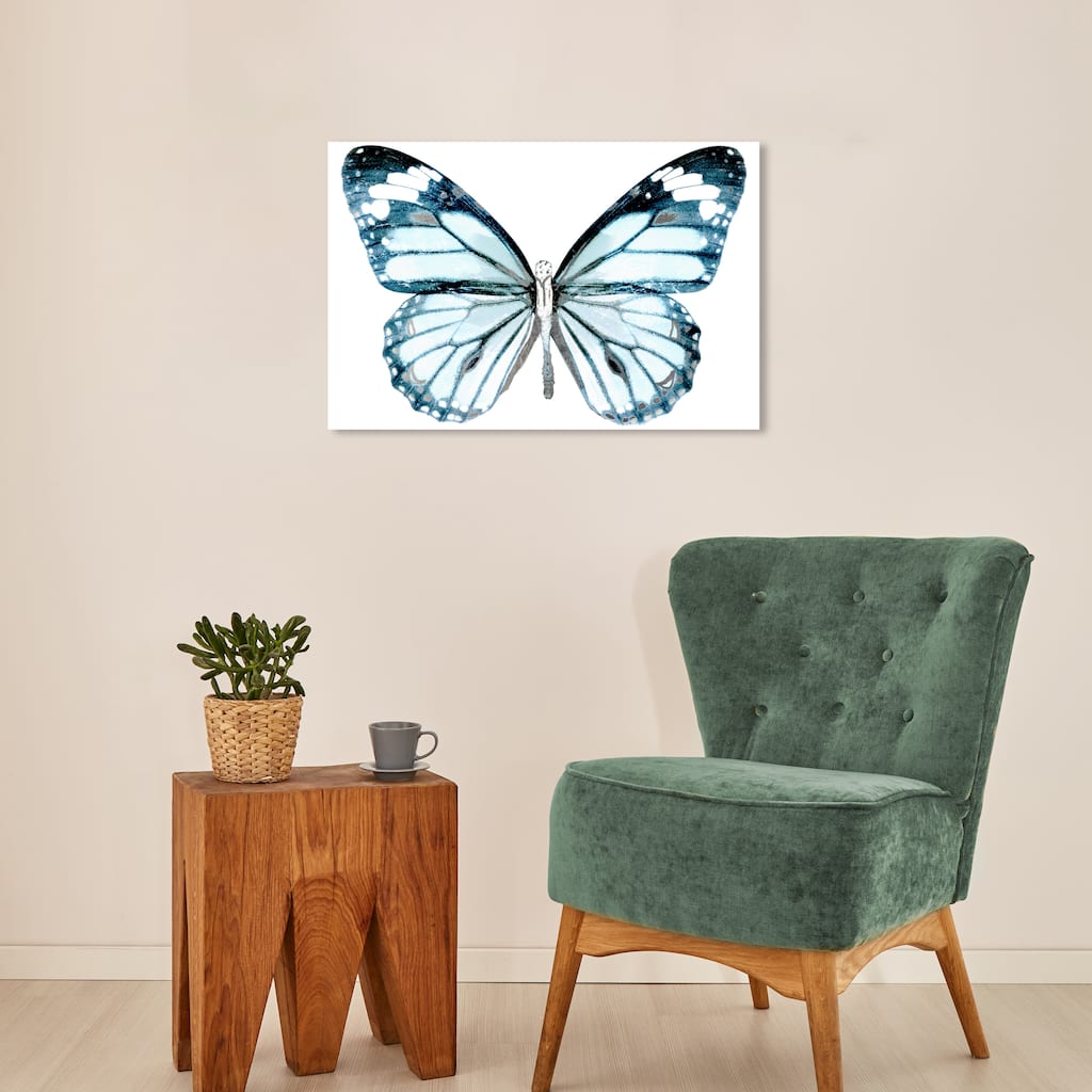 Wynwood Studio Canvas Animals Butterfly Bleu Silver Blue and Light Blue Modern & Contemporary Wall Art Canvas Print
