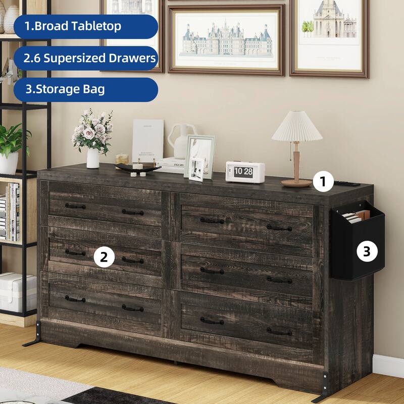 Moasis 6-Drawer 7-Drawer Double Dresser with Power Outlet and Organizer Bag