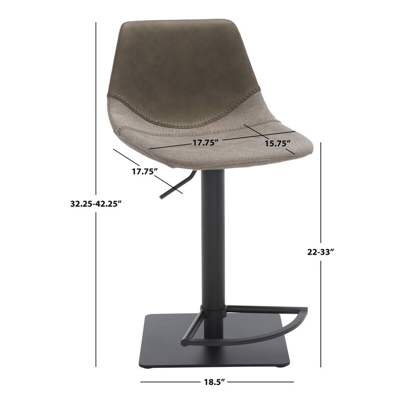 SAFAVIEH Peroline Gas Lift Adjustable Bar Stool - 19 In. W x 18 In. D x 32-42 In. H - 19Wx18Dx42H