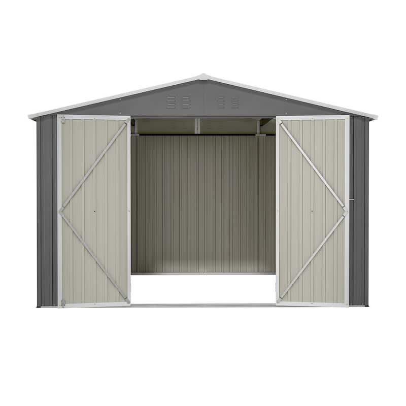 GDFStudio - Cassandra Large 10 x 10 FT Outdoor Metal Storage Shed with Lockable Doors