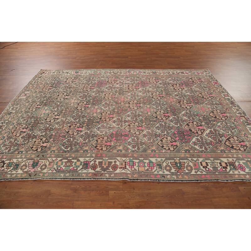 Bakhtiari Persian Vintage Area Rug Handmade Beige Wool Carpet - 6'7"x 9'7"