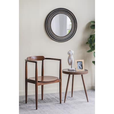 D29.5" Round Black And Gold Wooden Accent Mirror With Woven Texture