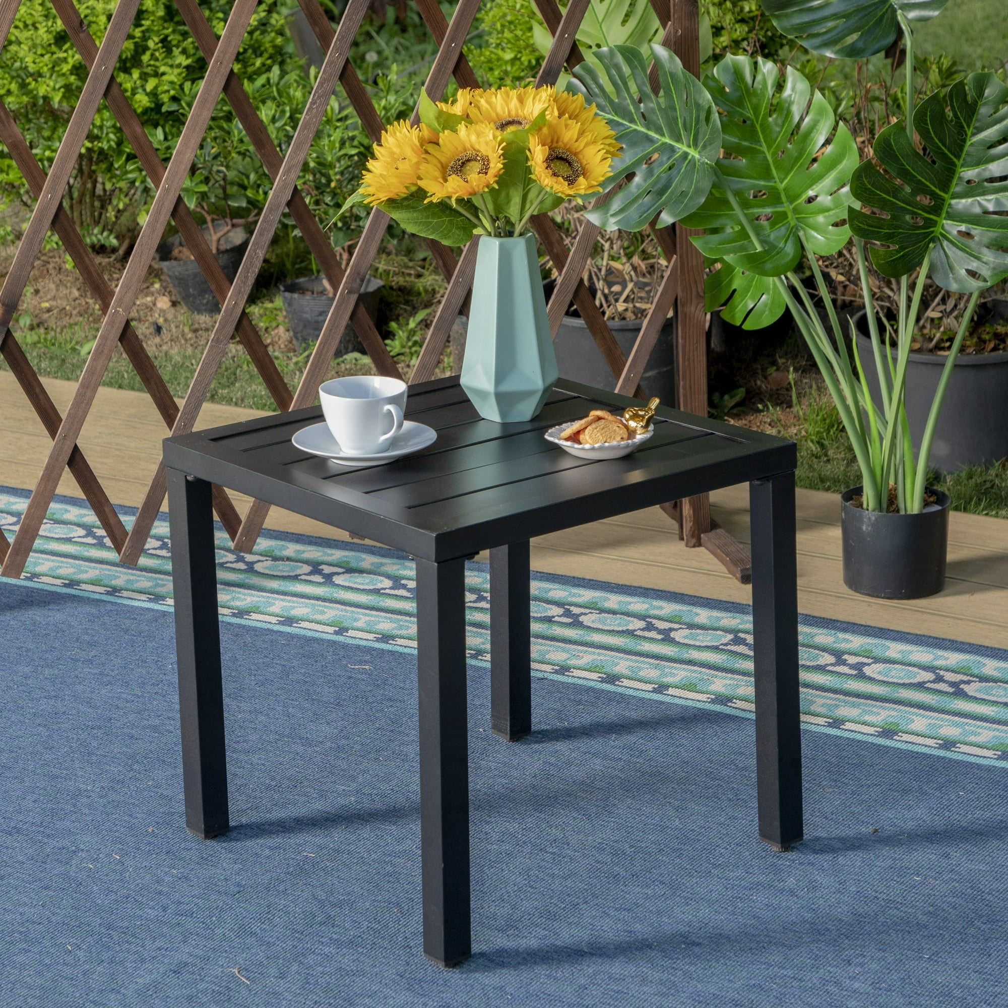 Austiom Leading LLC Outdoor Square Side Table, 18.9 inchD X 18.1 inchH Metal End Table, Black