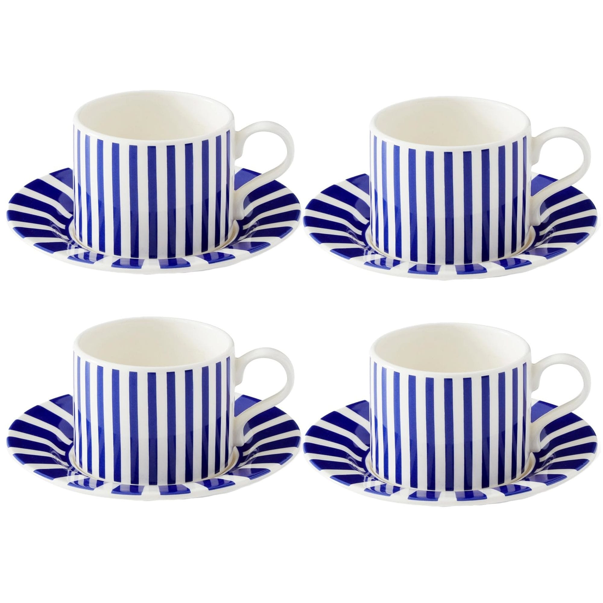 Spode Set of 4 Steccato Narrow Stripe Teacups and Saucers - 9 oz