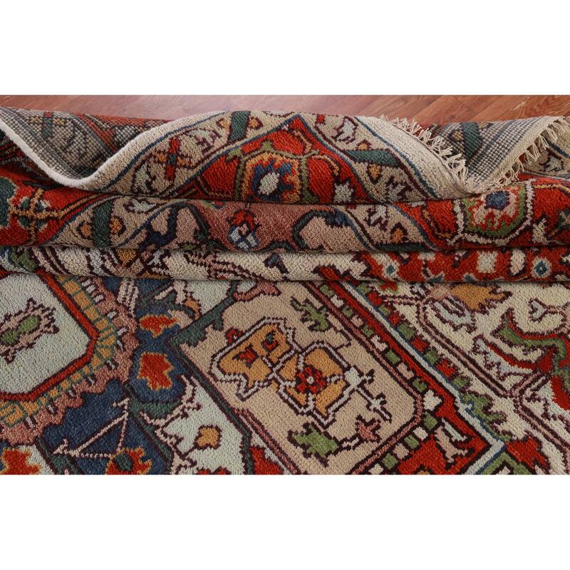 Hand Knotted Oriental 100% Wool Carpet Traditional Medallion Beige & Ivories Heriz (serapi) Area Rug - 12' 0'' X 9' 1''