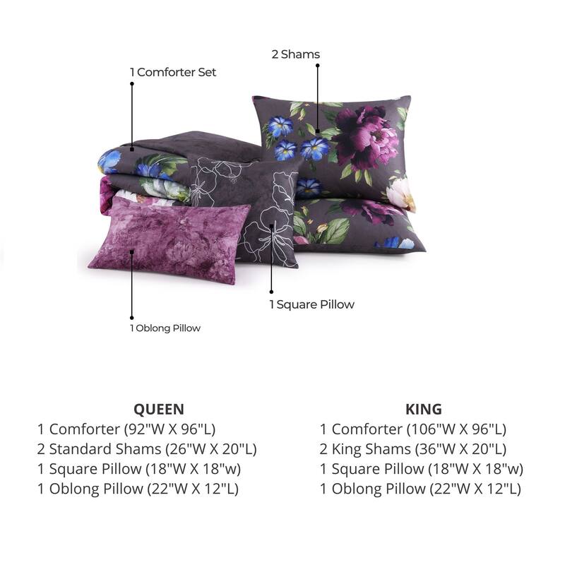Bebejan Elegant Blossoms 200 Thread Count 100% Cotton Sateen 5 Piece Reversible Comforter Set
