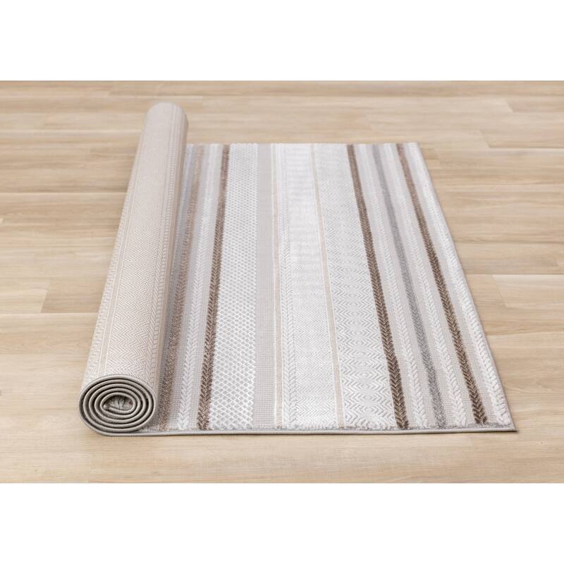 London Collection - Cream Taupe Brown Striped Indoor Area Rug, 5'3" x 7'7"