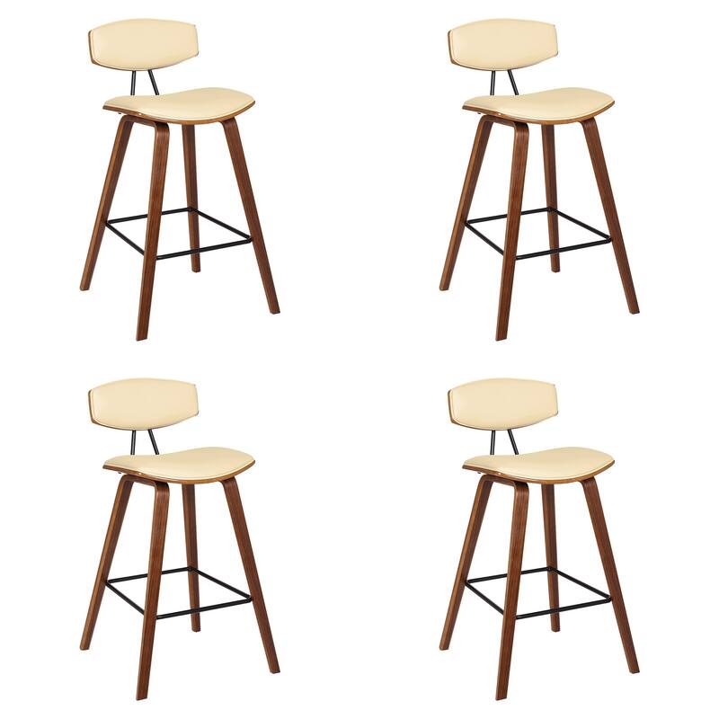 Fox Mid-Century Bar Stool, Upholstered Counter Height Chair with Bentwood Legs