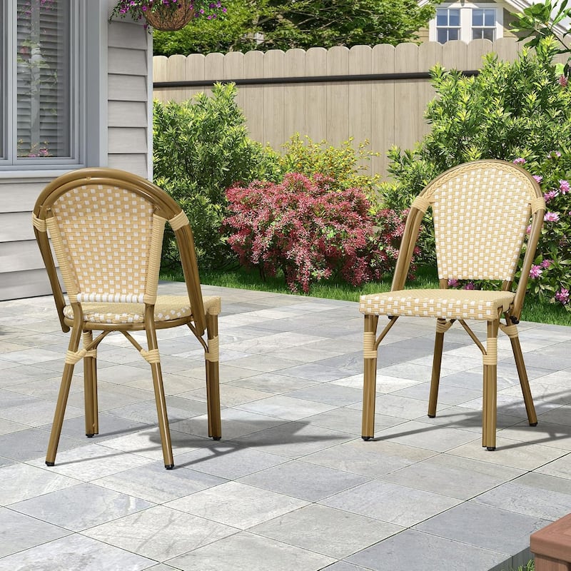 PURPLE LEAF Outdoor Dining Chairs (Set of 2) French Hand-Woven Aluminum Wicker Chairs
