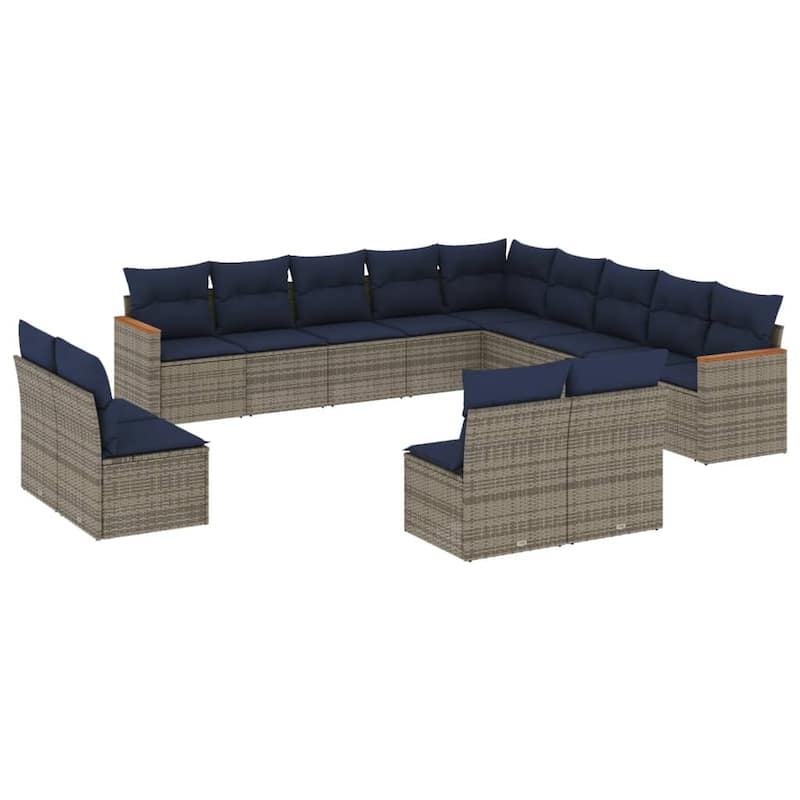 vidaXL 13/14 Piece Patio Sofa Set with Cushions Black/Gray Poly Rattan - 24.4 x 24.4 x 27.2
