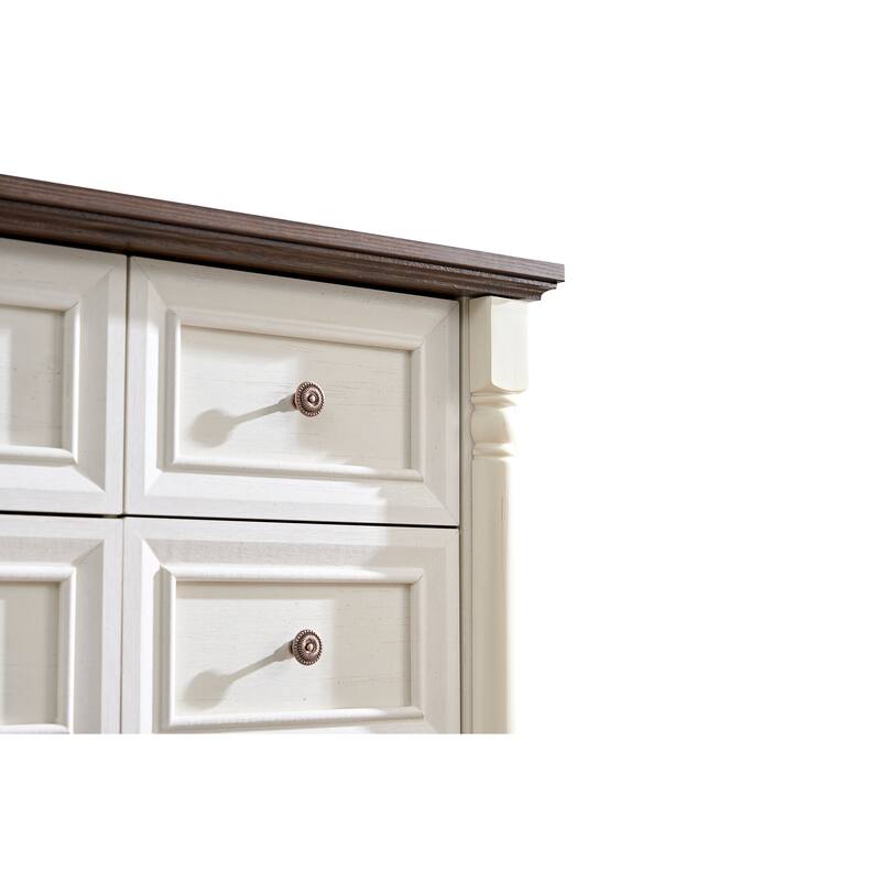Anmytek White and Walnut 7 Drawer Dresser - Farmhouse Bedroom Storage with Mixed Hardware
