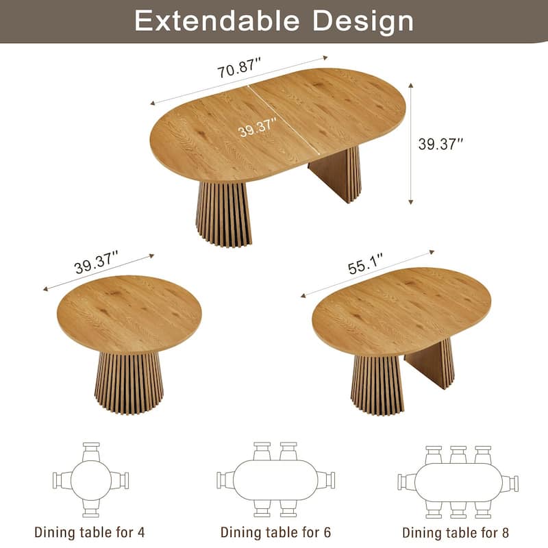 Wooden Dining Table, Flexible and Extendable, Multi-functional and Space-saving, Fashionable Oval Design and Slatted Table Legs