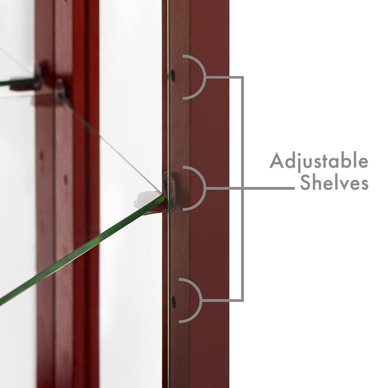 Corner Curio Cabinet with Lights, Floor Standing Display Cabinet, China Cabinet with Tempered Glass Shelves & Mirror Back