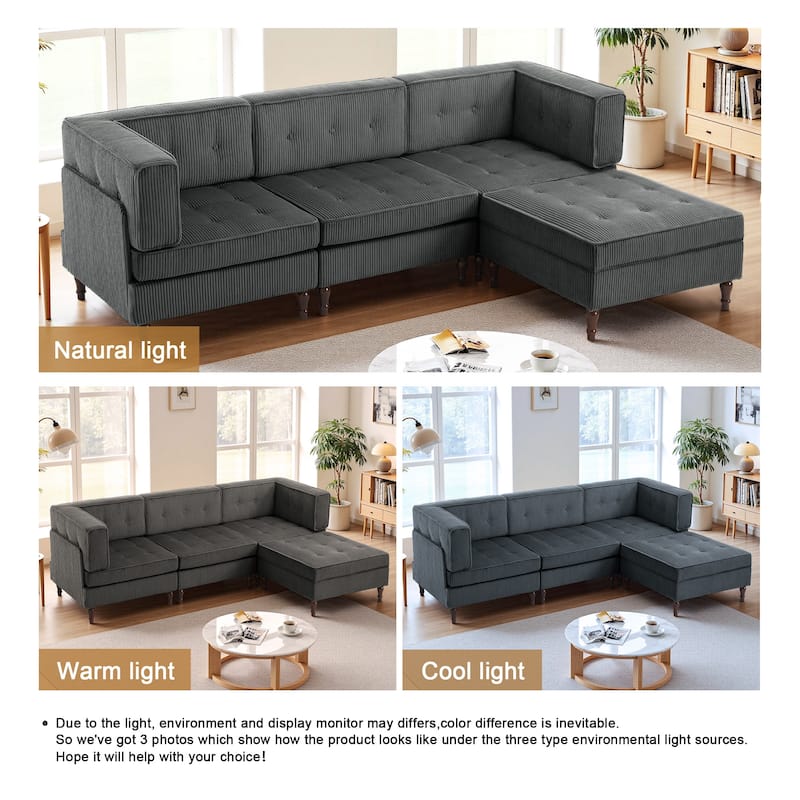 Oversized Sofa Corduroy Tufted Modular Sectional Set