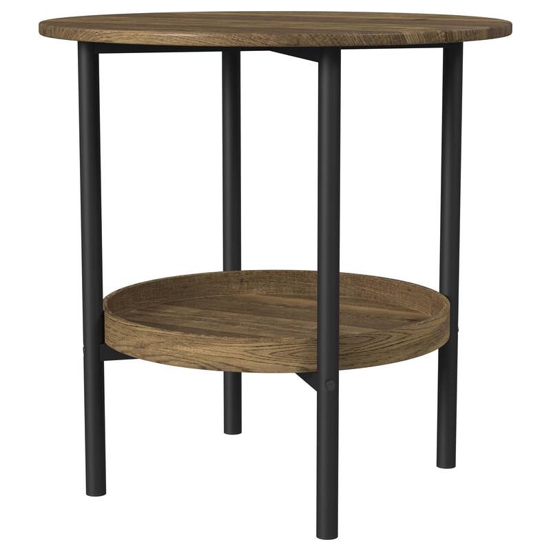 Delfin Round Wood Top Side End Table Black and Brown