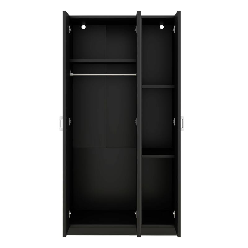 3-Door Wardrobe Mirror Armoire with Hanging Rod and 3 Shelves