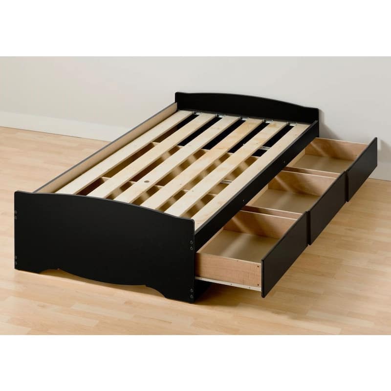 Black Wooden Twin XL Platform Bed Frame with 3 Storage Drawers Perfect for Dorms