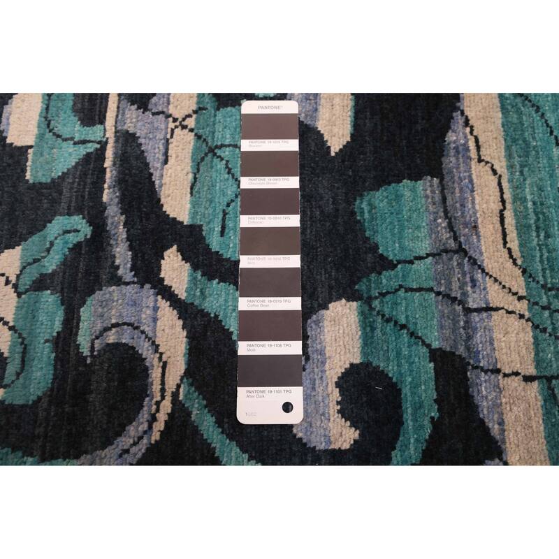 ECARPETGALLERY Hand-knotted Signature Collection Black, Teal Wool Rug - 8'0 x 9'11