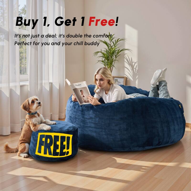HOOOWOOO Dutch Velvet Fabric Bean Bag Chair with Ottoman