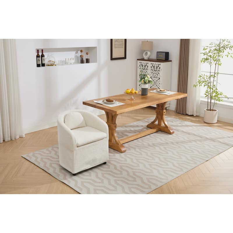 Set of 1,Chenille Fabric Dining Armchair With Back Cushion and Universal Wheels