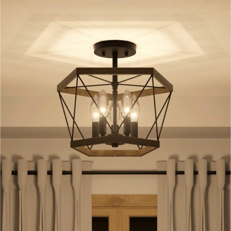 Kiro 5-light Farmhouse Geometric Drum Semi-flush Mount Ceiling Light - 15 inches
