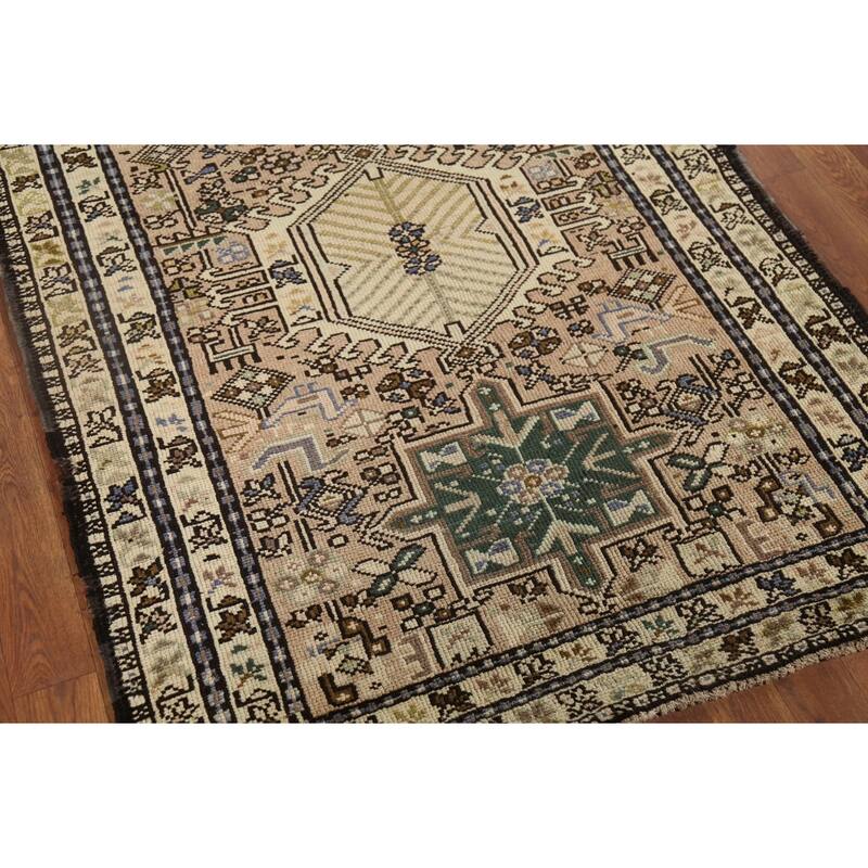 Tribal Gharajeh Persian Vintage Runner Rug Hand-Knotted Wool Carpet - 3'7"x 9'7"