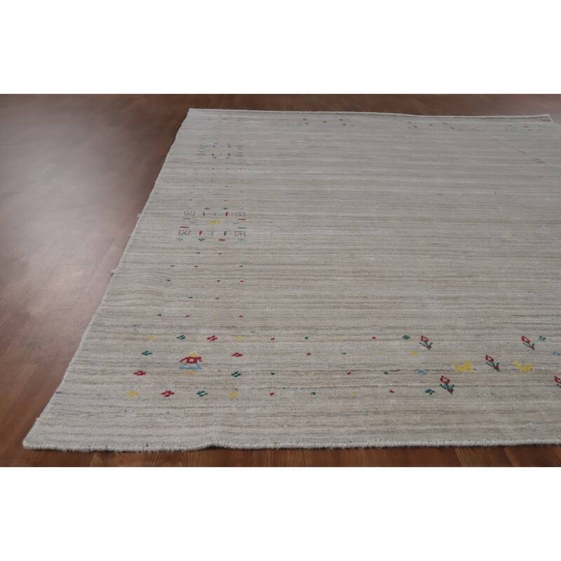 Hand Knotted Oriental 100% Wool Carpet Tribal Animal Pictorial Beige & Ivories Gabbeh Area Rug - 9' 11'' X 7' 9''