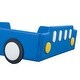 preview thumbnail 10 of 8, Twin Size Race Car-Shaped Bed with Wheels for Kids, PU Leather Wood Platform Bed w/Wood Slat Support, No Box Spring Needed Blue
