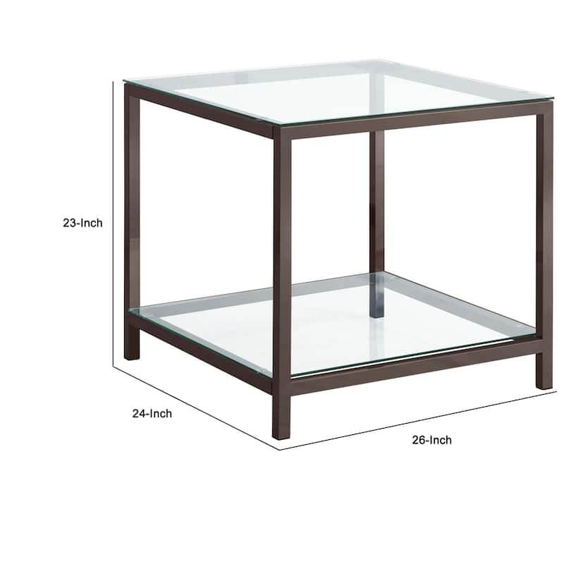 24 in. Nickel and Clear Rectangle Glass End Table, Sturdy Build End Side Table for Living Rooms