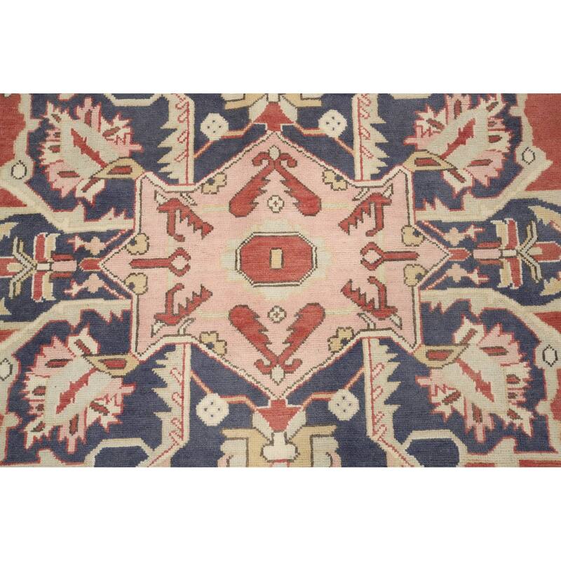 Hand Knotted Oriental 100% Wool Carpet Traditional Medallion Oranges & Rust Heriz (serapi) Area Rug - 9' 10'' X 8' 0''