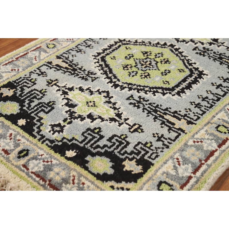 Hand Knotted Oriental 100% Wool Carpet Traditional Geometric Greys & Charcoal Viss Area Rug - 3' 0'' X 2' 0''