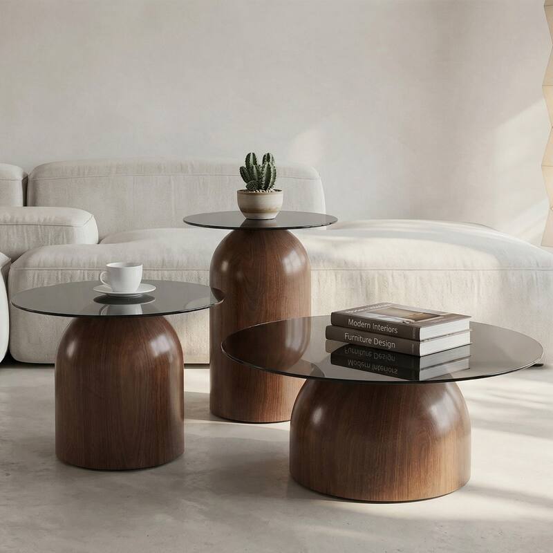 Nesting Coffee Table Set of 3,Glass Desktop for Living Room,Space Saving Circle Center Table for Saving Space,for Living Room