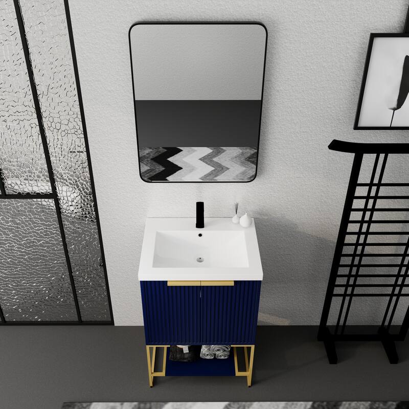 24 inch Plywood Freestanding Bathroom Vanity Set with Integrated Resin Sink