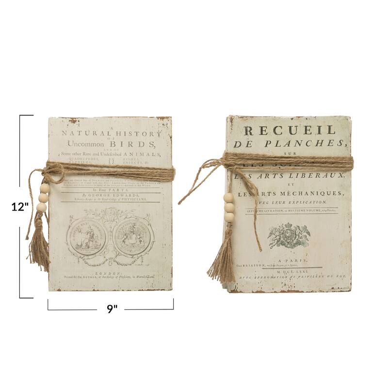 Wood Block Books with Saying and Jute Tie, Set of 2 Styles