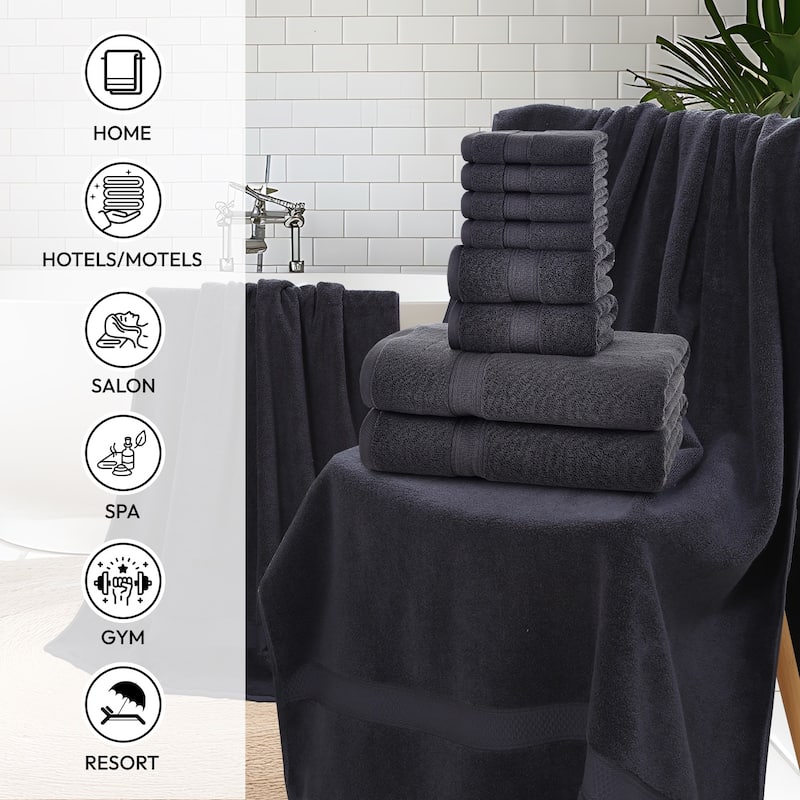 Extra Large 8 Pieces Bath Towel Set, 100% Cotton Highly Absorbent Towels for Bathroom
