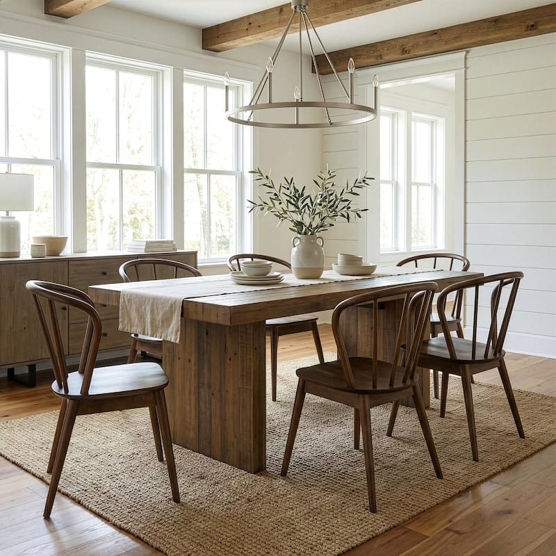 Set of 2 Azure Walnut Rubberwood Dining Chair with Windsor Back