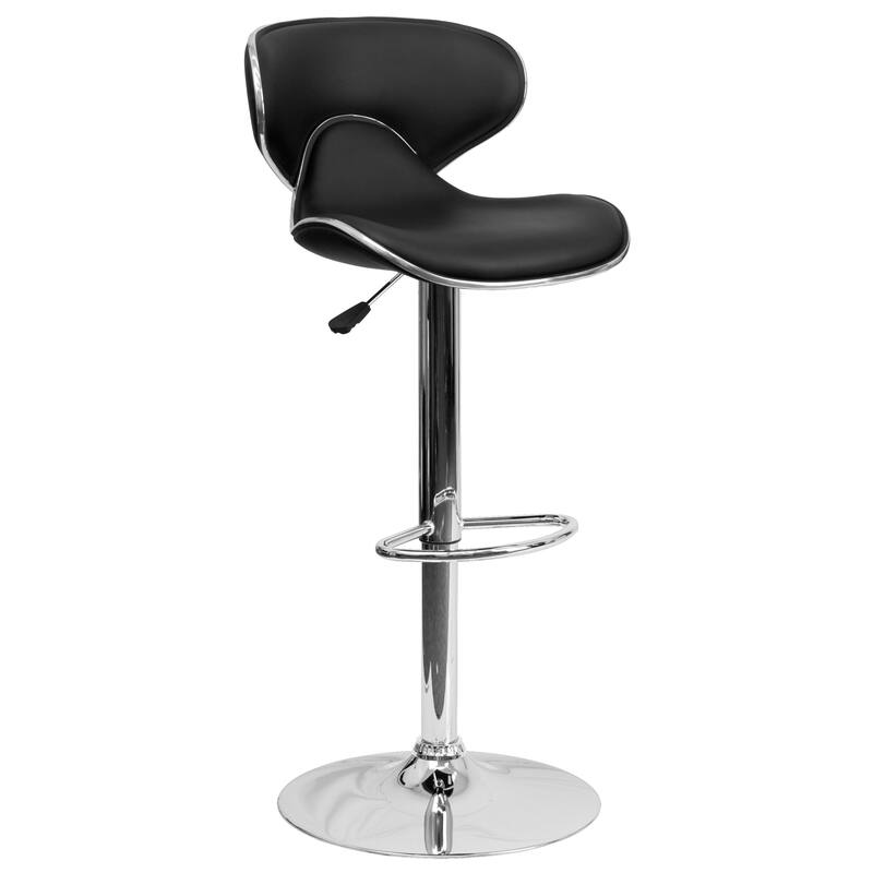 2 Pack Contemporary Mid-Back Vinyl Adjustable Height Barstool with Chrome Base - 16"W x 17.5"D x 34.5" - 43"H