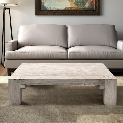 HomeRoots 55" Natural and Off White Reclaimed Wood Distressed Coffee Table - 55' X '14' X '32
