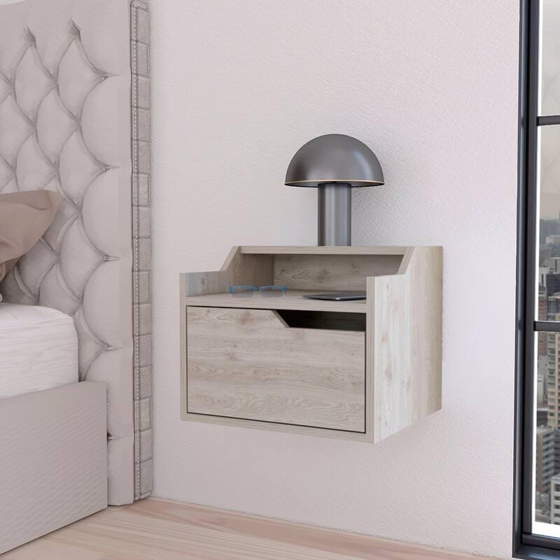 Light Gray Dual-Shelf Wall-Mounted Nightstand - Light Gray